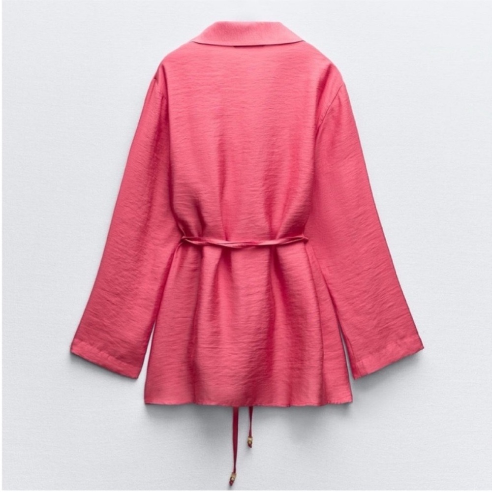 Zara, Coral, Belted wrap shirt, Medium - Picture 3 of 13